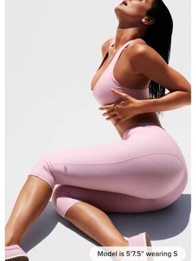 ALO Yoga Light Pink Seamless Sports Bra and Capri Set